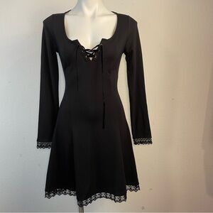 Hot Topic XS Black Corset Long-Sleeve Dress witchy fairy grunge goth lace up